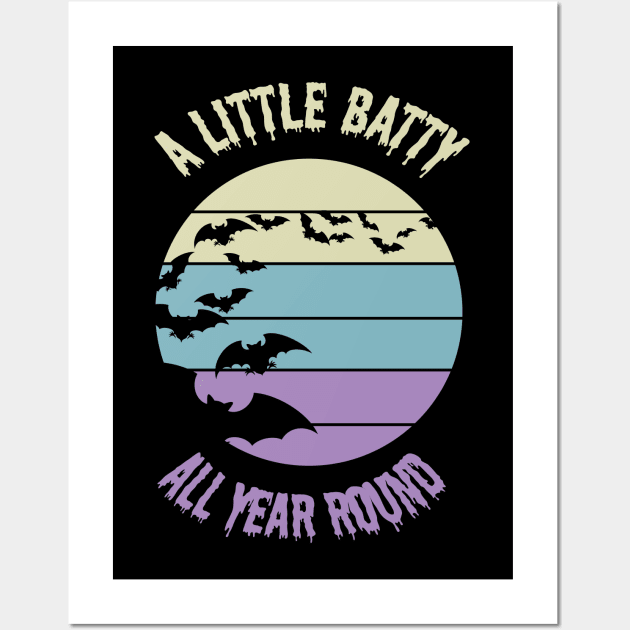 A Little Batty All Year Round Flying Bats Sunset Halloween Scary Tan Blue Purple Wall Art by Black Ice Design
